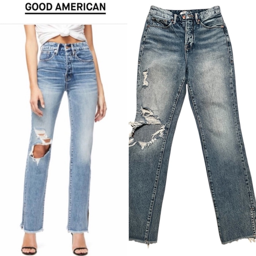 Good American Good Boy Fray Hem Jeans Sz 2 inseam 32